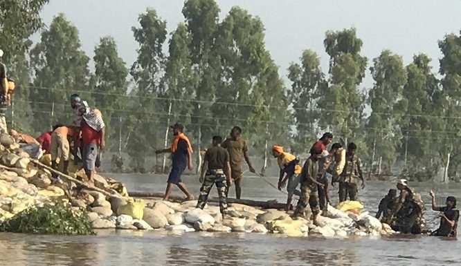 Mammoth exercise to plug 500 feet wide breach at village Jania begins