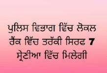 ਪੰਜਾਬ ਪੁਲਿਸ ਵਿਭਾਗ ਵਿੱਚ ਲੋਕਲ ਰੈਂਕ ਵਿੱਚ ਤਰੱਕੀ ਸਿਰਫ 7 ਸ਼੍ਰੇਣੀਆਂ ਵਿੱਚ ਹੀ ਮਿਲੇਗੀ
